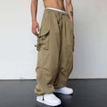Men’s Streetwear Cargo Pants - Wide-Leg Loose Fit Trousers with Drawstring