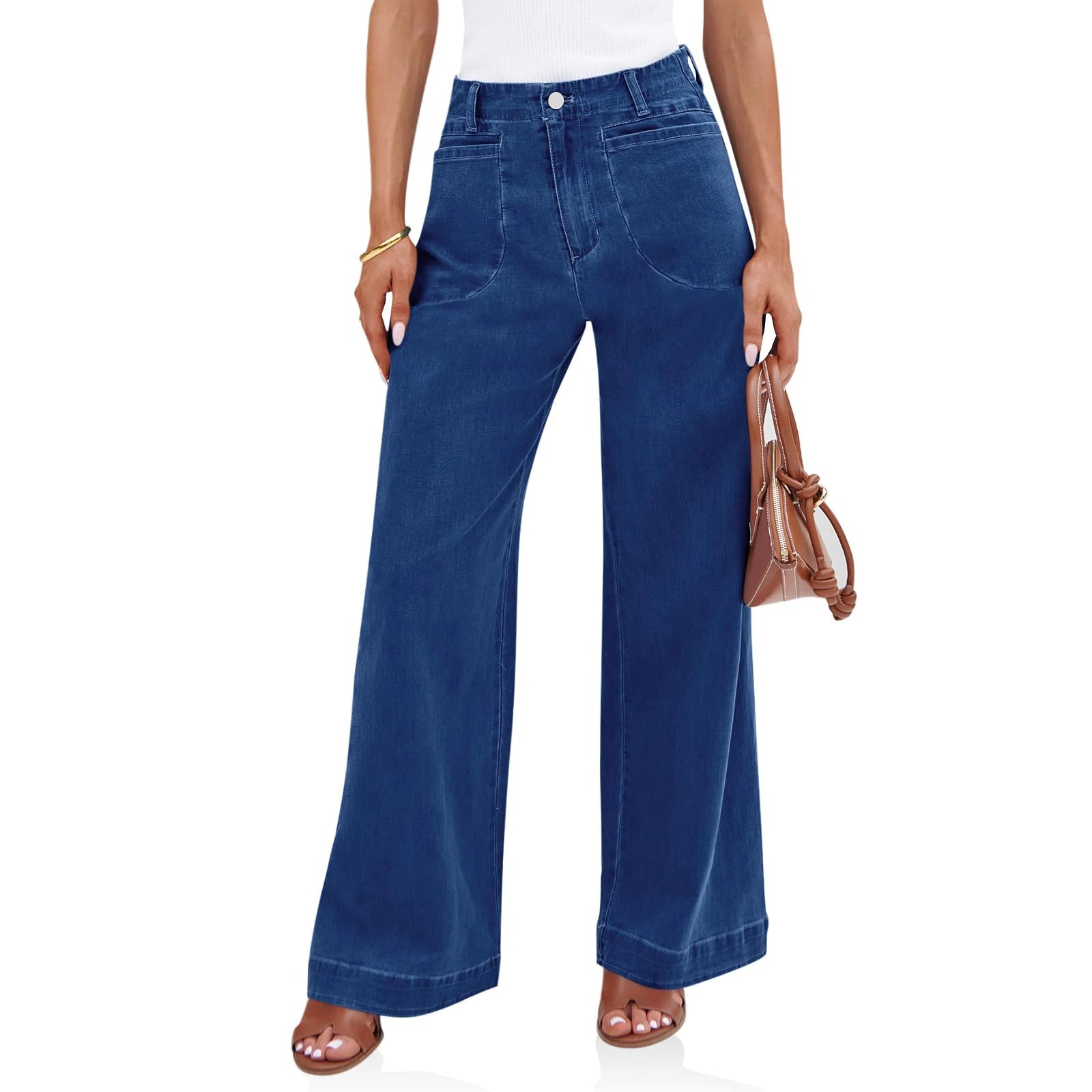 Womens High Waist Spring Wide Leg Straight Jeans Retro Style