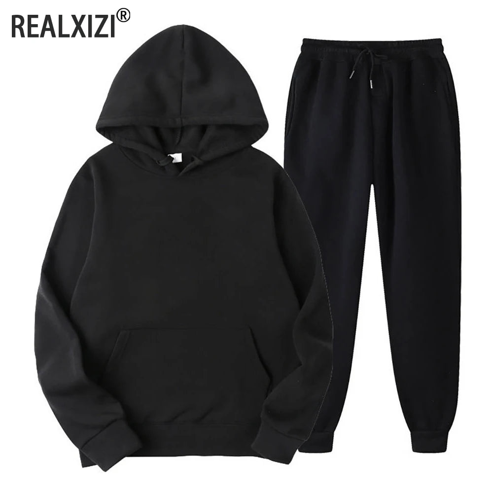 Unisex 2-Piece Tracksuit Hooded Sweatshirt and Pants Sportswear