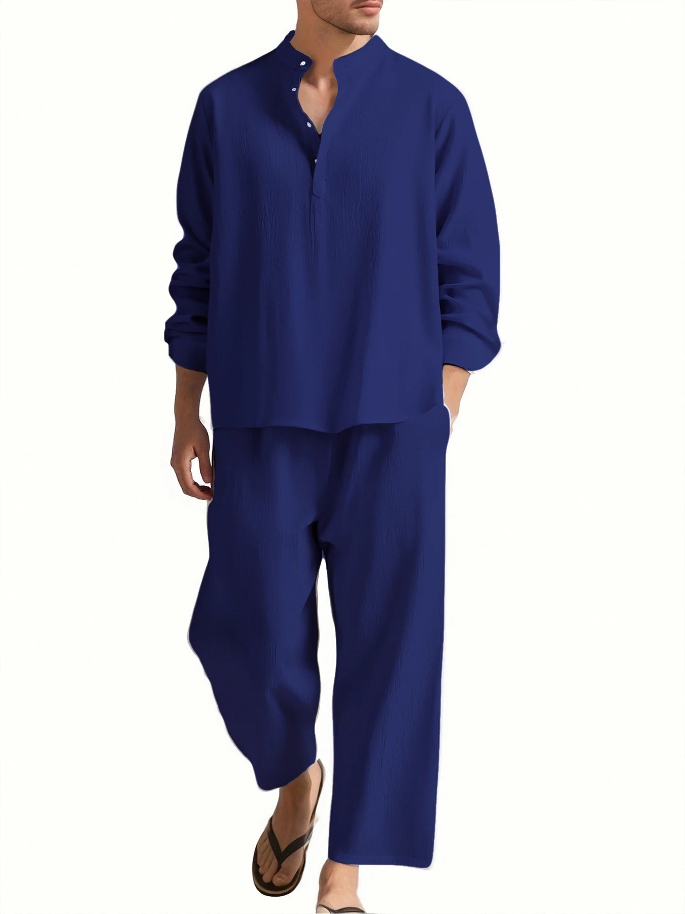 Men’s Long Sleeve Shirt and Pants Set Solid Color Tracksuit Beach Vacation Wear