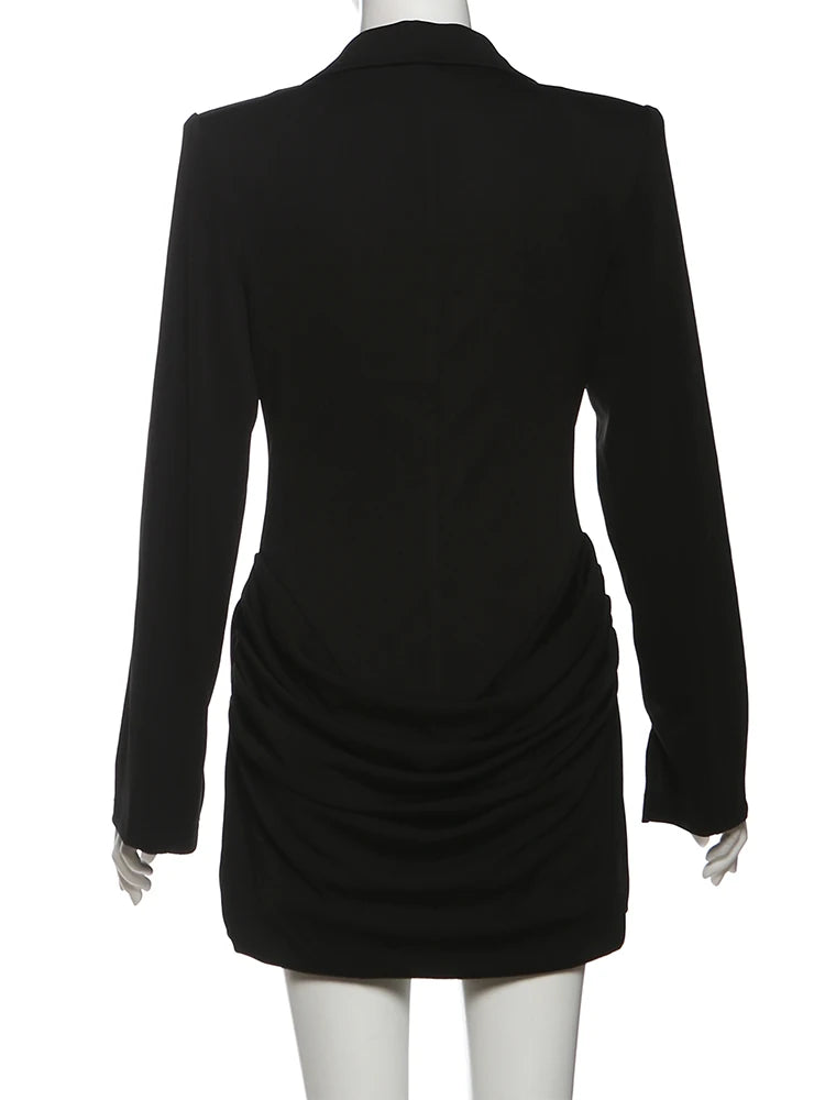 Nibber Women's Sexy V-Neck Mini Dress Long Sleeve Ruched Hidden Button Fashion