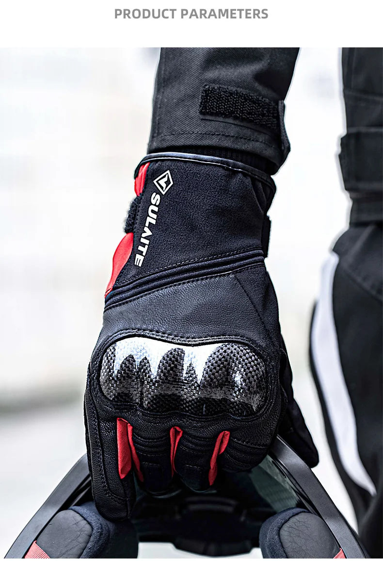 Waterproof Winter Motorcycle Gloves Genuine Goatskin Leather Warm Touch Screen