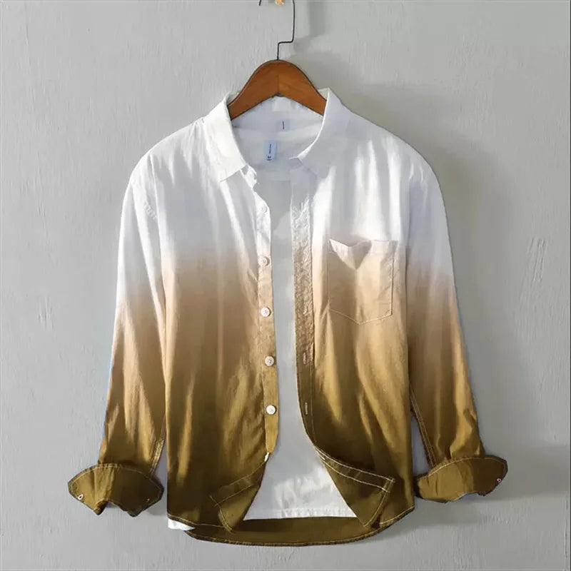 Men’s Long Sleeve Linen Shirt Casual Gradient Design