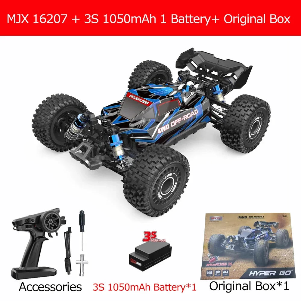 MJX Hyper Go 16207 Brushless Rc Car 70KM/H High Speed Remote Control Truck 1/16 2.4G 4WD Racing Car Off-Road  Drift Cars - trendingshoping.com