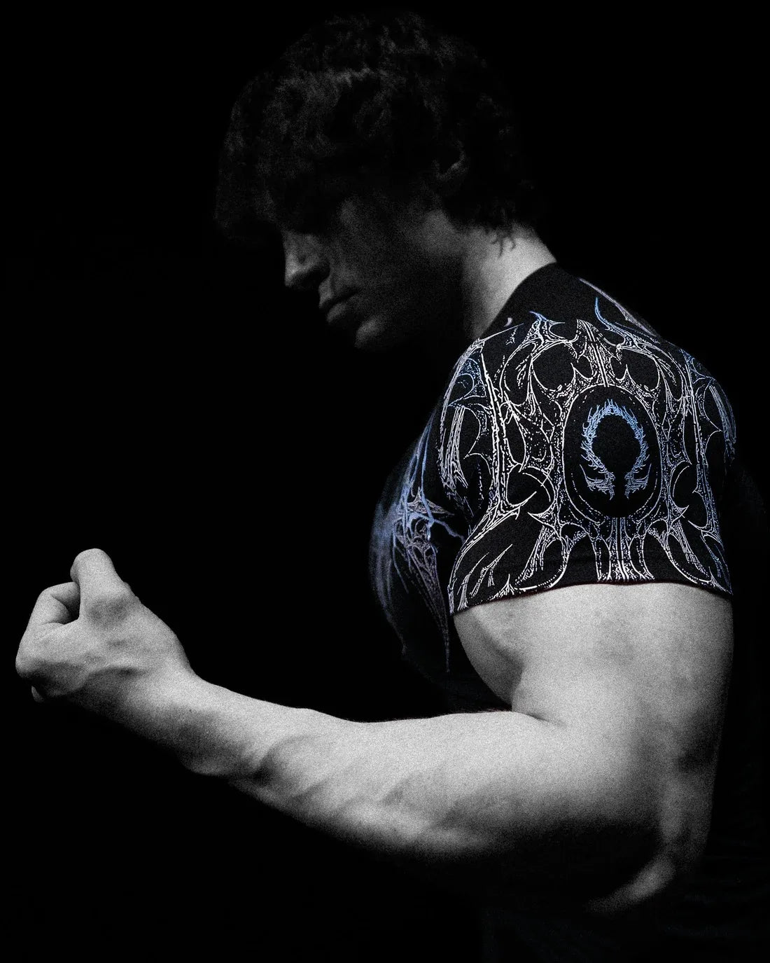 GYM T-shirt Men's Dark Gothic Print Muscle Tee  High Elasticity And Quick Drying Exercise For Bodybuilding Training 2025 Summer