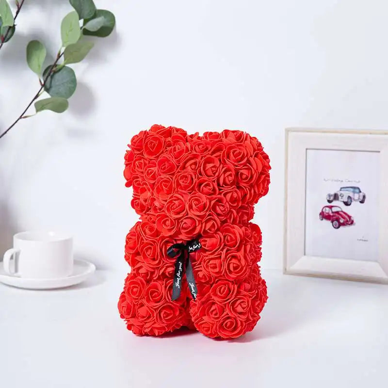 Romantic Valentine's Day Creative Eternal Flower Rose Bear Christmas Gift Rose Bear Hug Bear Wedding Flower Decoration Gift - trendingshoping.com