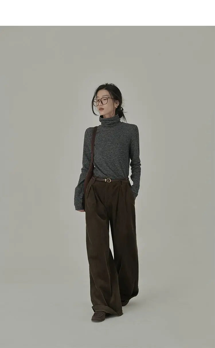 Striped T-shirts Women Spring Cozy Long Sleeved All-match Daily Elegant Classic Turtleneck Tops Hot Sales Korean Style Clothing