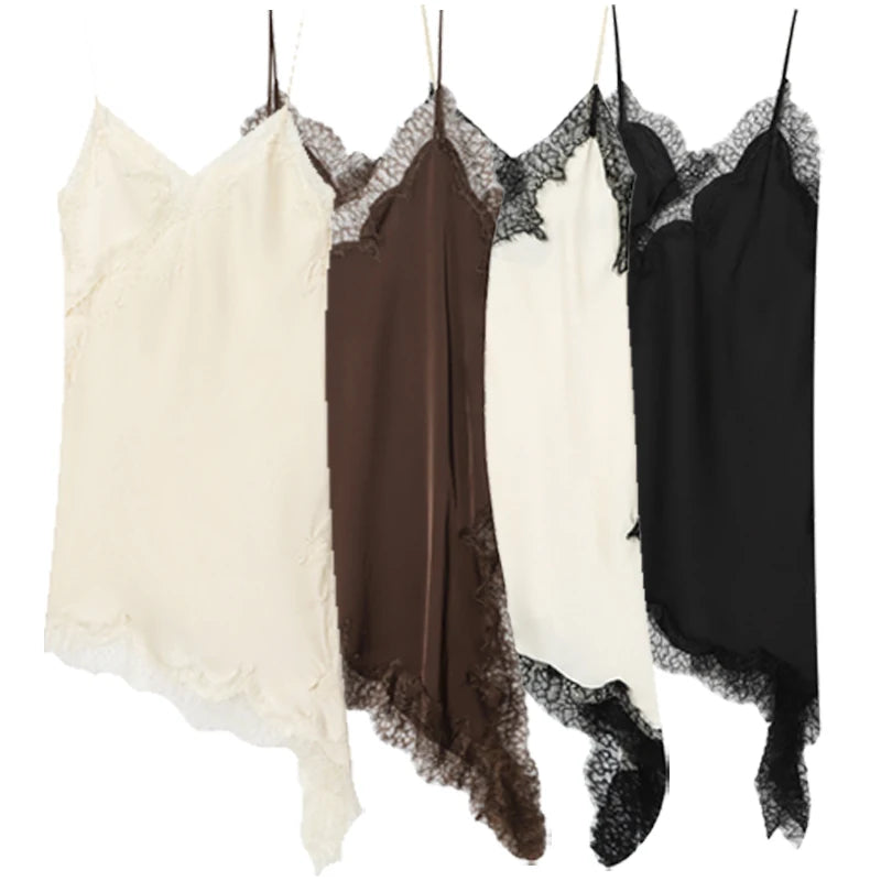 Women Asymmetric Lace Slip Dress Sleeveless Mini
