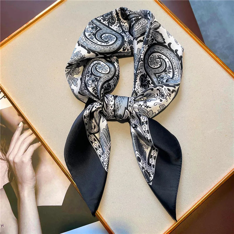 New Paisley Houndstooth Printed Square Scarf Coffee Color Thin Smooth Neck Scarf Vintage Style Sunscreen Headscarf For Women