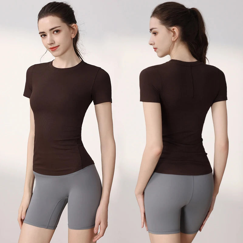 Women’s Slim-Fit Yoga T-Shirt - Short Sleeve Seamless Top for Pilates & Gym