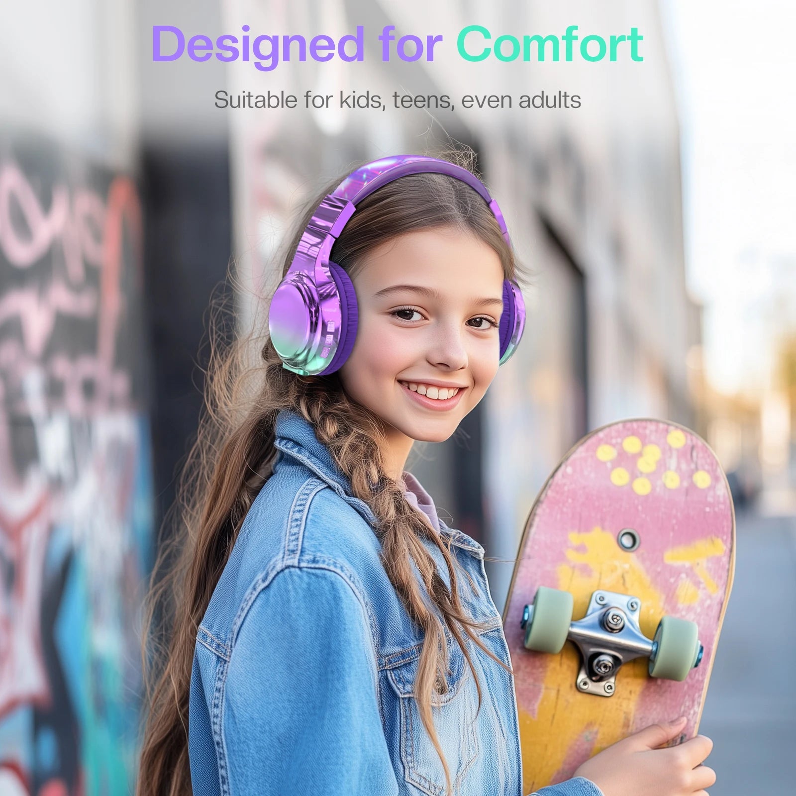 Glossy Bluetooth Headphones For Kids Girls Wireless Stereo Headset With Mic