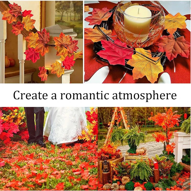 100/200Pcs Artificial Maple Leaves Autumn Fall Leaf For Thanksgiving Halloween Christmas Home Table Decoration DIY Wedding Party