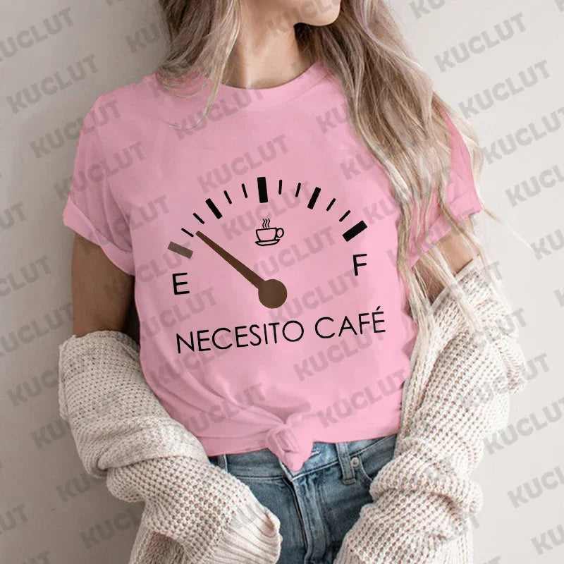 Spanish I Need Coffee Women T Shirt Short Sleeve O Neck Funny Casual Breathable Fashion Top