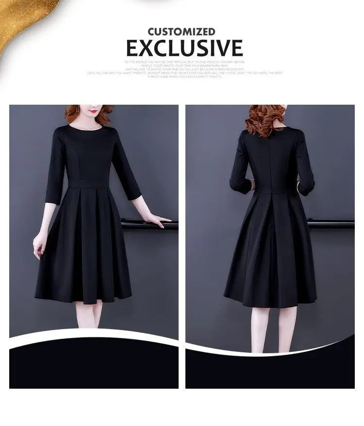 Dress Women's Fashion Western Style Spring and Autumn Clothing New Collection Waist Cinching Slimming Small Black Dress