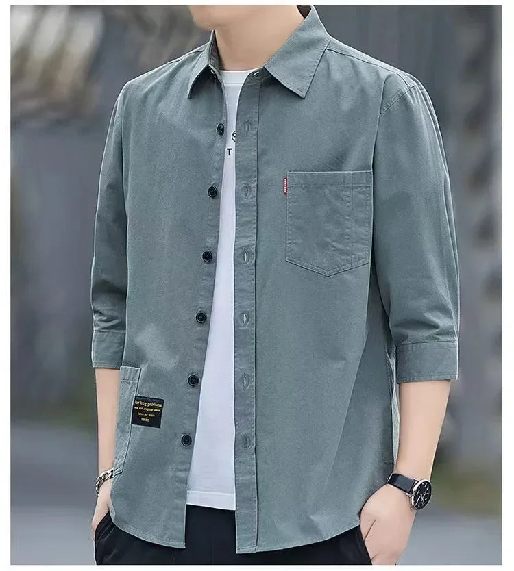 Men’s Solid Color Short Sleeve Casual Shirt