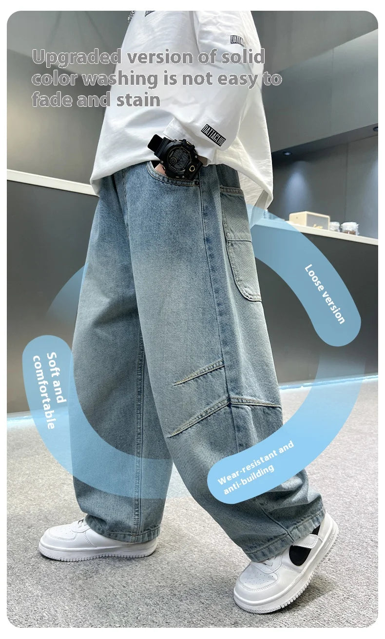 Kids Straight Wide Leg Workwear Jeans Casual Pants