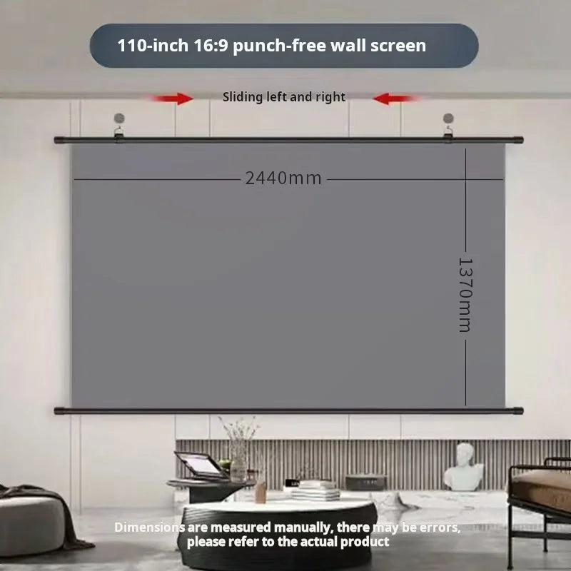 XIAOHUI Anti-light Thick HD Projector Screen 16:9 No-hole Wall-mounted Home Projection Screen 60/72/84/92/100/110/120/133inch