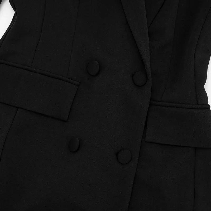 Women’s Deep V Neck Long Sleeve Mini Blazer Dress Double Breasted High Waist