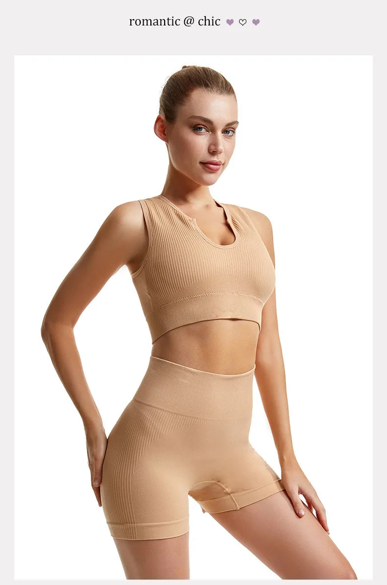 Women’s 2-Piece Seamless Yoga Set - High-Waist Leggings & Sports Bra Workout Suit