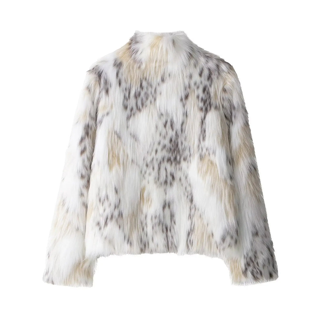 Women’s Winter Faux Fur Jacket – High Collar Long Sleeve Warm Elegant Street Style Outerwear