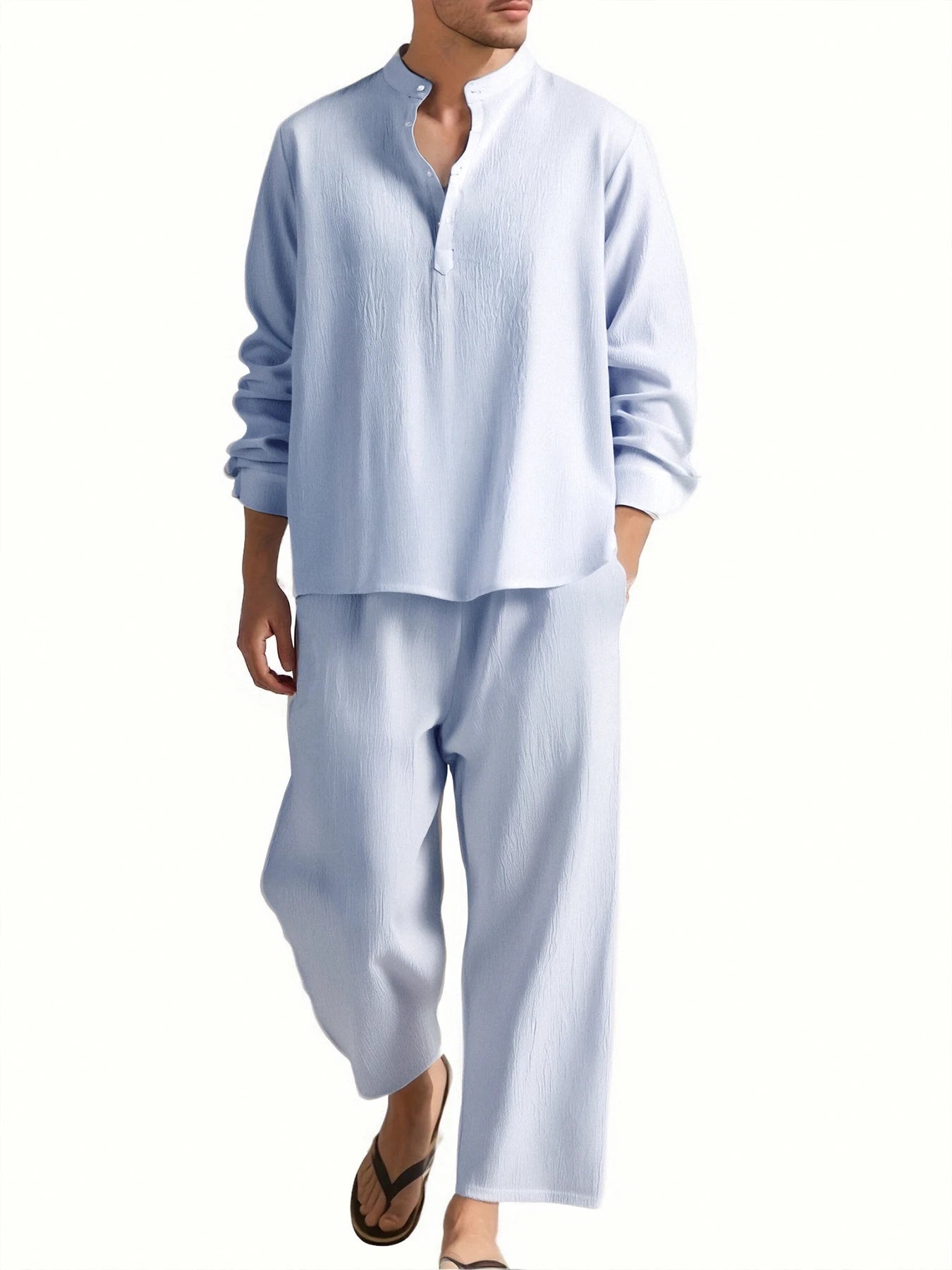 Men’s Long Sleeve Shirt and Pants Set Solid Color Tracksuit Beach Vacation Wear