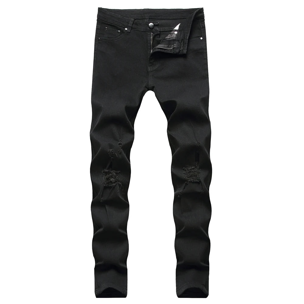 Jeans For Men Fashion Ripped Biker Skinny Denim Trousers High Street Slim Jogging Pants Homme