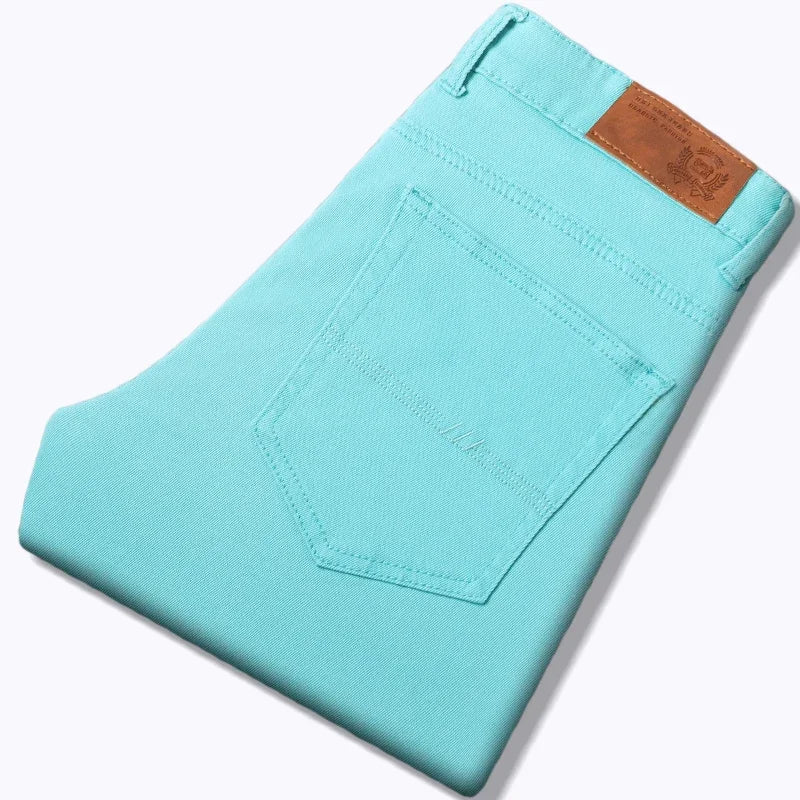 White Jeans Mens Fashion Straight Elastic Cotton Denim Pants Spring Autumn Business Casual Trousers