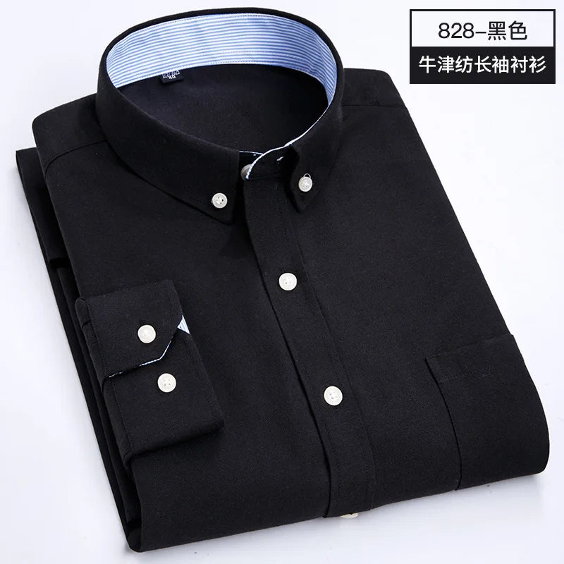Men's Long Sleeve Oxford Shirt – Slim Fit, Soft & Comfortable, Casual Work Shirt for Spring, Summer, Autumn & Winter, No Iron