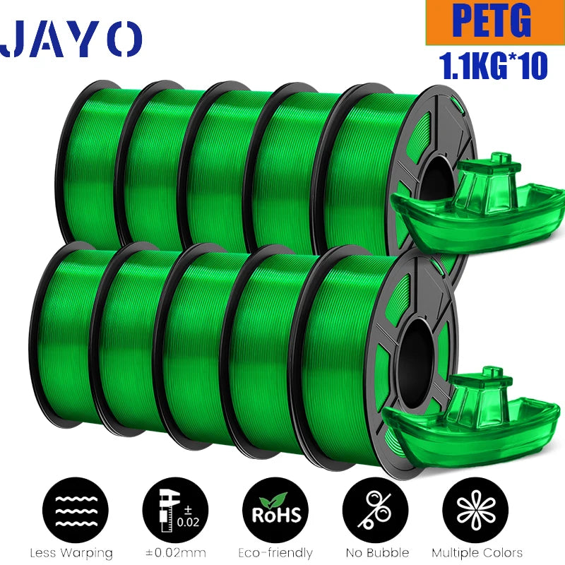 JAYO petg Filament 3d PETG 1.75mm 10Rolls Neatly Wound Toughness no bubbles 3D Printer Filament for FDM Muticolor 1.1KG /roll - trendingshoping.com