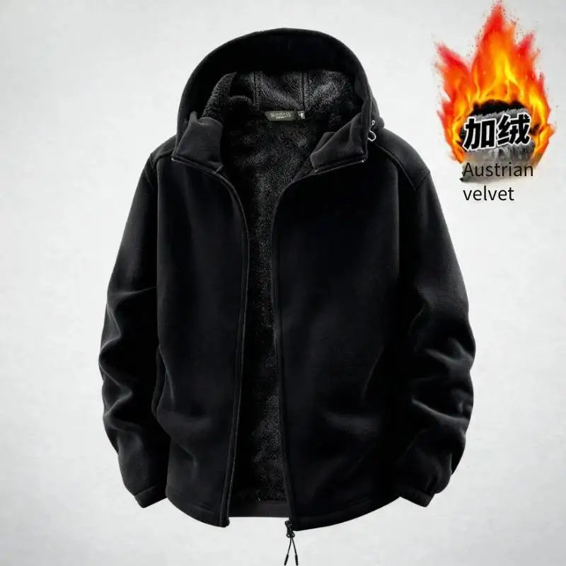 Men’s Fleece Hoodie Jacket 2025 New Thermal Warm Outdoor Sports Running Windproof Plus Size Coat for Men