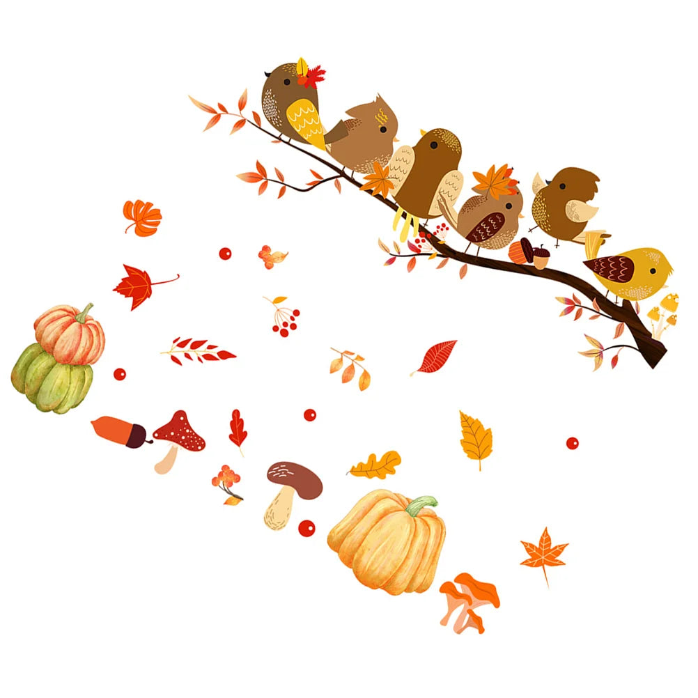 Autumn Fall Window Cling Thanksgiving Static Stickers Removable Party Supplies Harvest Festival Decor Electrostatic Wall
