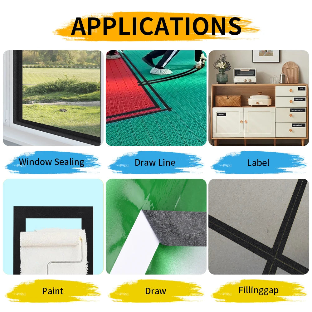 Black Crepe Masking Tape | Single-Sided Adhesive for Art, Car & Craft Projects (10/20/50m)