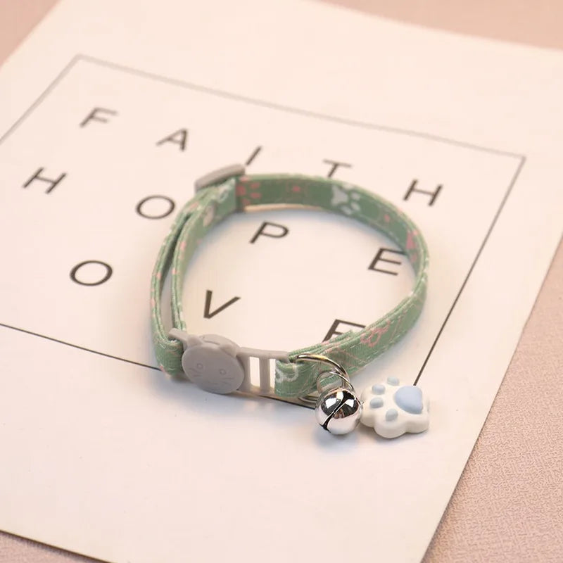 Pet Collar with Bell Adjustable Cartoon Print for Dogs Cats