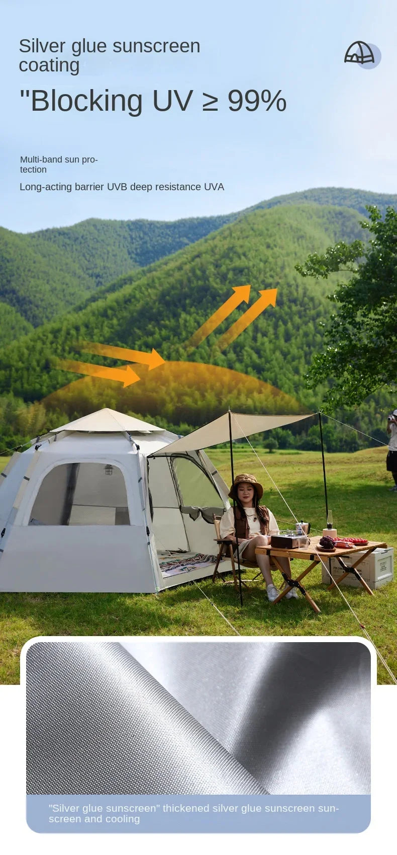Outdoor Camping Fully Automatic Tent For Travel Beach Use 3 To 4 Person Party Tent
