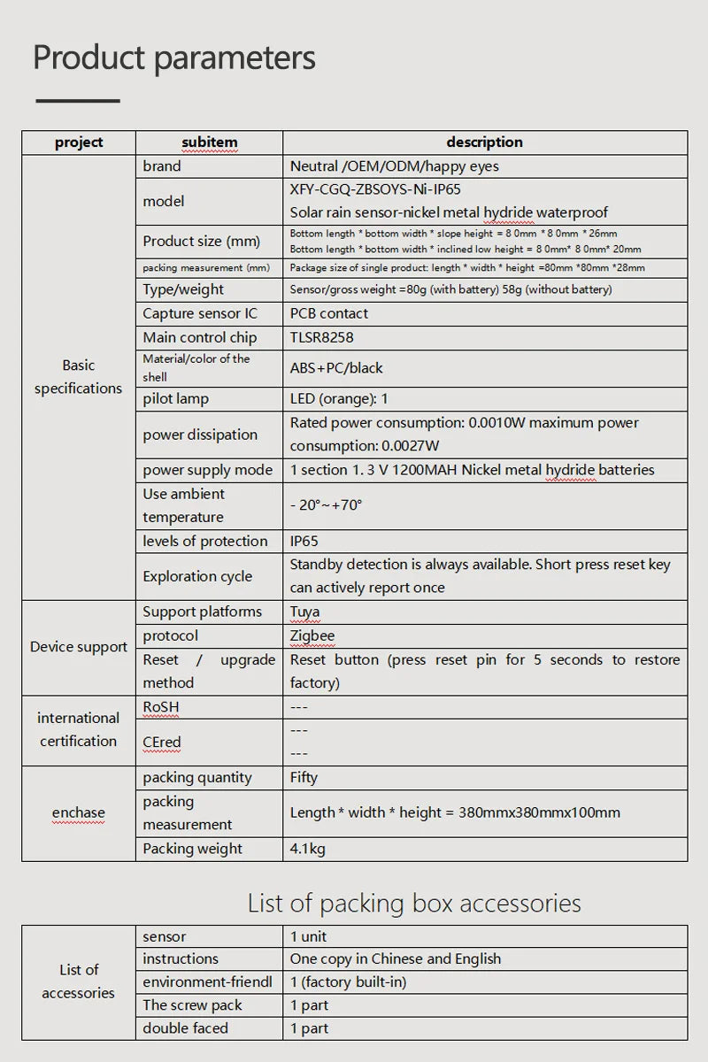 Smart Home Zigbee Solar Charging Rainwater Detector Real Time Wireless Solar Rain Sensor Smart Life App