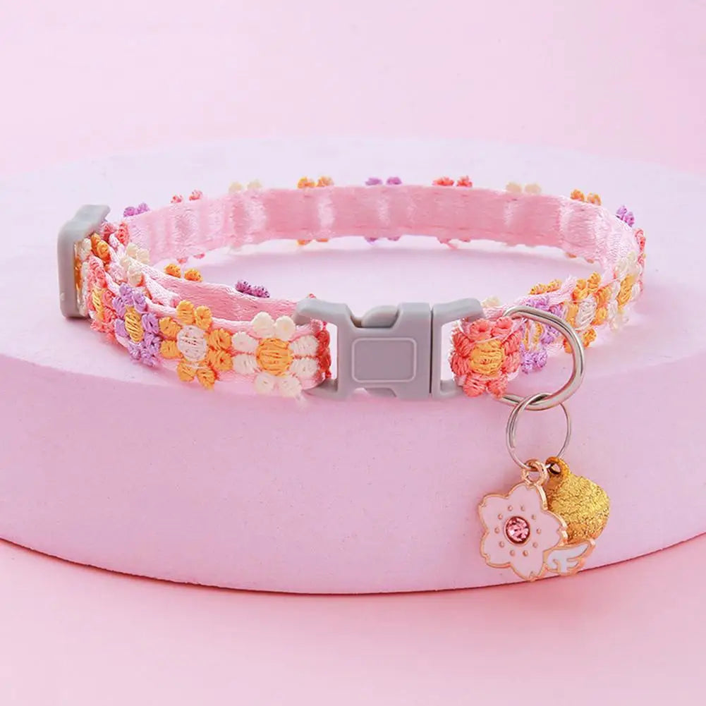 Pet Collar with Bell Adjustable Cartoon Print for Dogs Cats