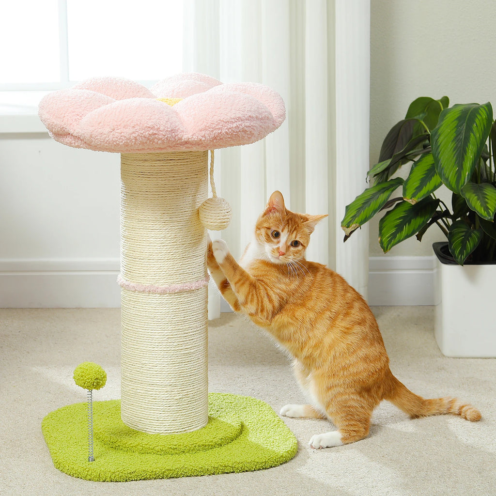 Flower Cat Scratching Post Small Cat Tree Tower Cat Scratcher for Indoor Cats with Super Thick Scratching Post Removable Cat Bed - trendingshoping.com