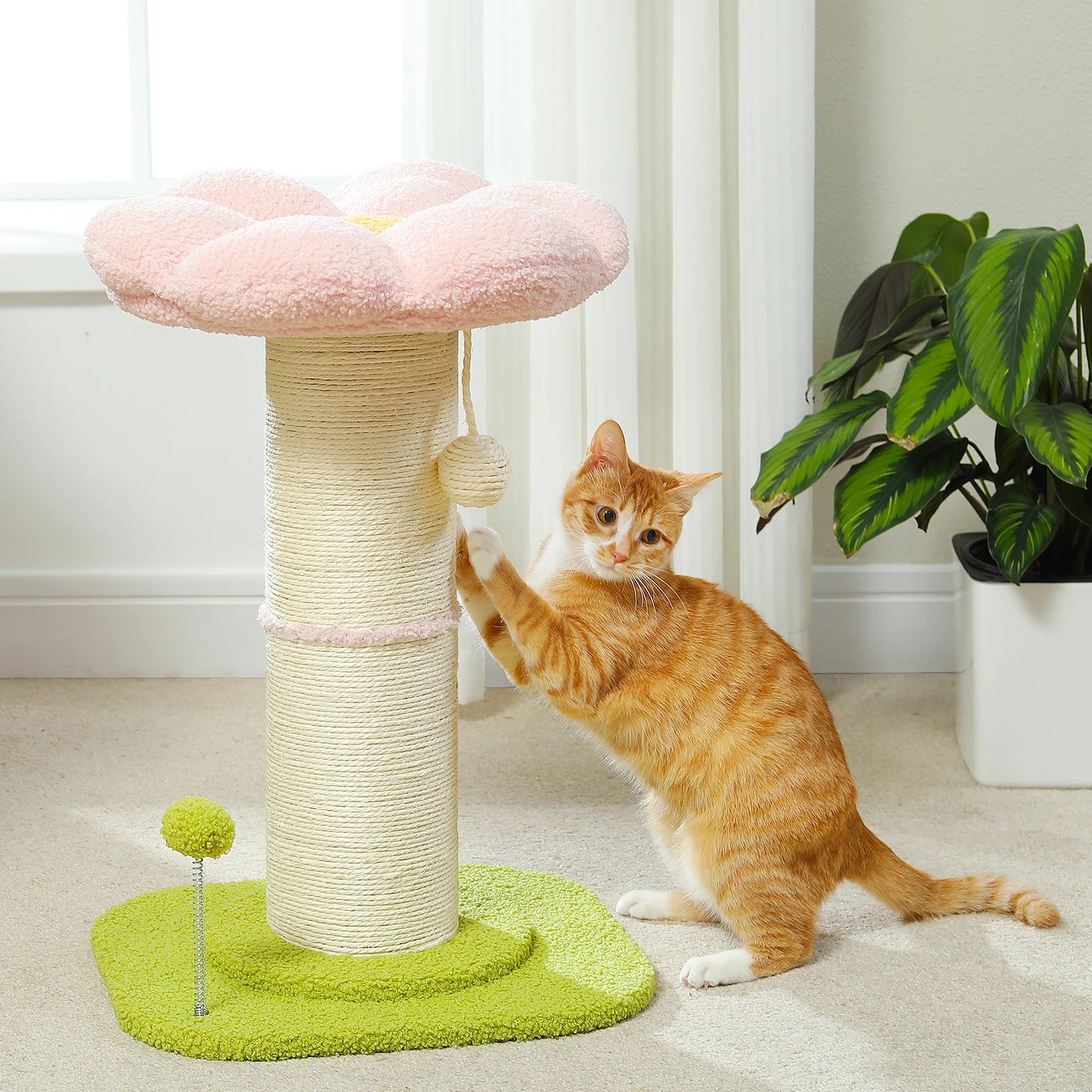 Flower Cat Scratching Post Small Cat Tree Tower Cat Scratcher for Indoor Cats with Super Thick Scratching Post Removable Cat Bed - trendingshoping.com