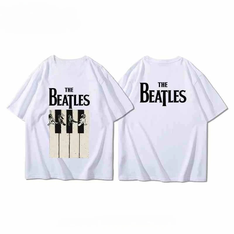 The Beatles T-shirts for Men and Women in Summer, Pure Cotton, European and American Rock, Loose and Casual, Half-sleeved Trend