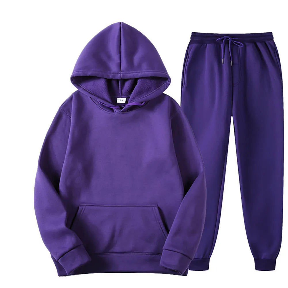 Unisex 2-Piece Tracksuit Hooded Sweatshirt and Pants Sportswear