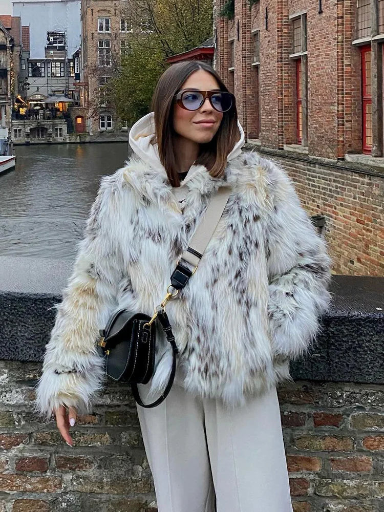 Women’s Winter Faux Fur Jacket – High Collar Long Sleeve Warm Elegant Street Style Outerwear