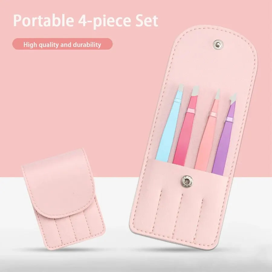 Christmas Gift Beauty Tweezers 4-piece Set Of Colorful Stainless Steel Professional Eyebrow Clip False Eyelash Makeup Tools - trendingshoping.com