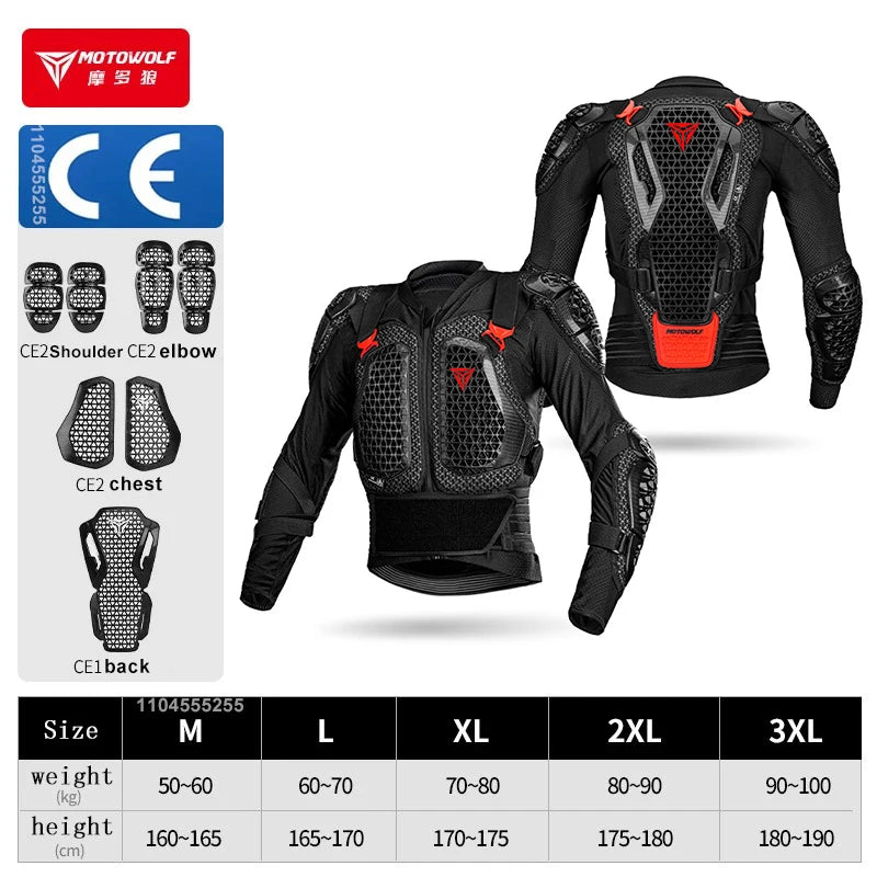 Motowolf Motorcycle Jacket for Men and Women Moto Body Armor Motocross Racing CE Approved Motorbike Dirt Bike Protection Gear