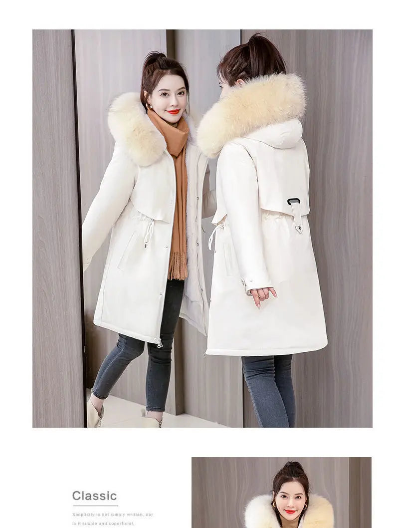 2023 Oversized 6XL Female Parka Winter New Loose Wool Liner Jacket Women's Thick Hooded Coat Ladies Warm Padded Long Snow Parkas - trendingshoping.com
