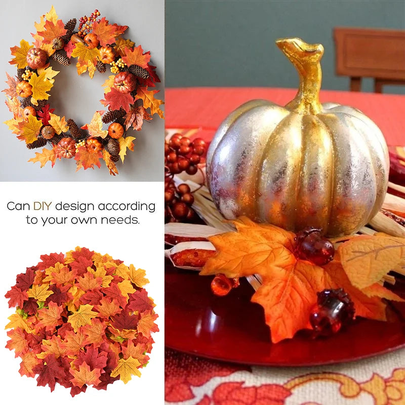 100/200Pcs Artificial Maple Leaves Autumn Fall Leaf For Thanksgiving Halloween Christmas Home Table Decoration DIY Wedding Party