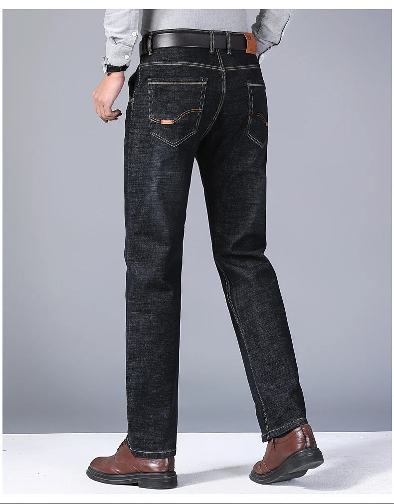 2025 New Mens Fashion Business Jeans Classic Style Casual Stretch Slim Jean Pants Male Brand Denim Trousers Black Blue