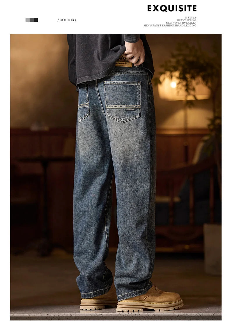Mens Blue Elastic Waist Jeans Relaxed Fit With Zipper Button