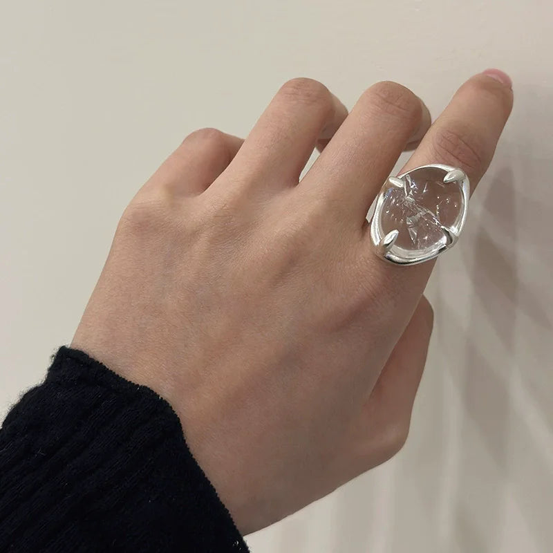 XIYANIK Geometric Transparent Crystal Adjustable Open Rings For Women Korean Fashion New Jewelry Gift Party Wholesale anillos - trendingshoping.com