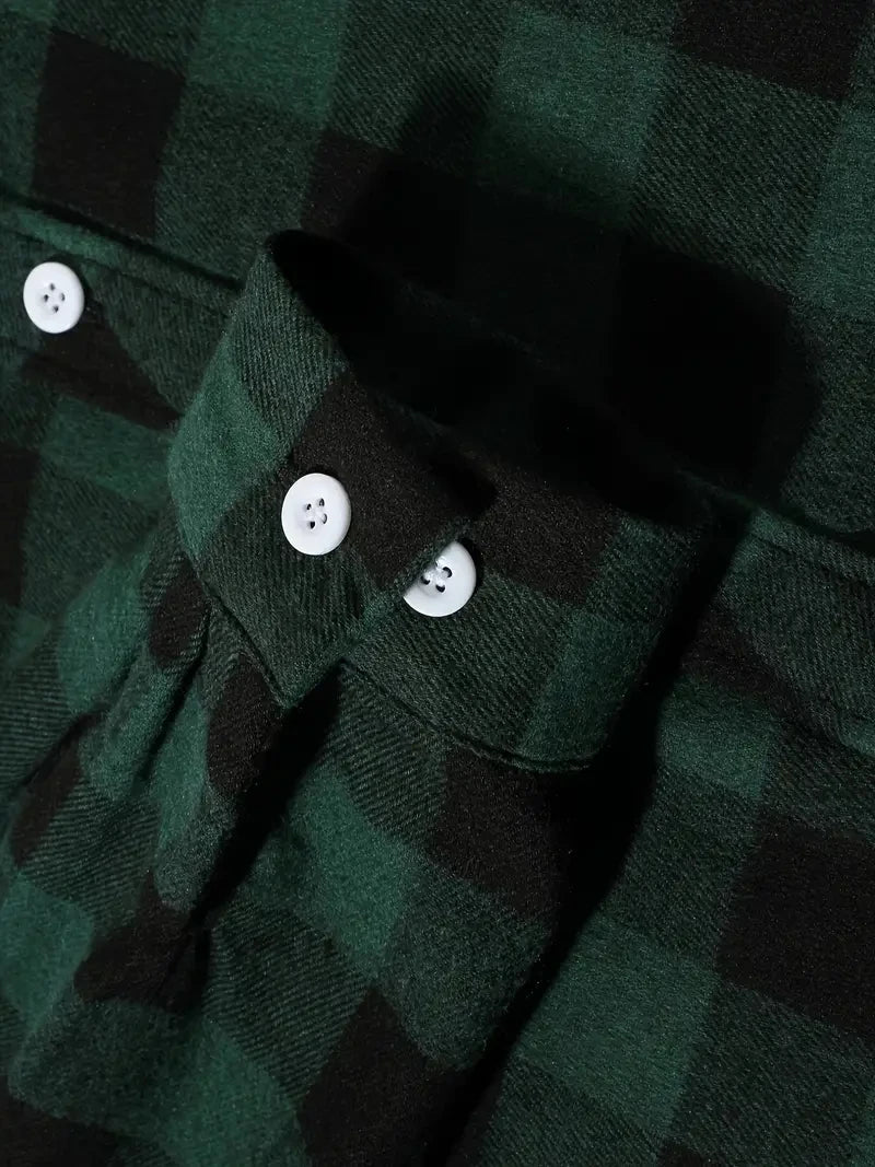 Men's Plaid Flannel Shirt – Long Sleeve Smart Casual Top with Two Chest Pockets, Spring & Autumn Style