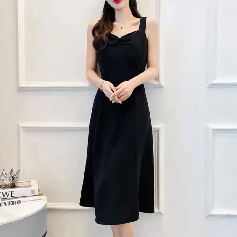 Women’s Vintage Floral V-Neck Slip Midi Dress – Summer Casual A-Line Waist Elegant Fashion